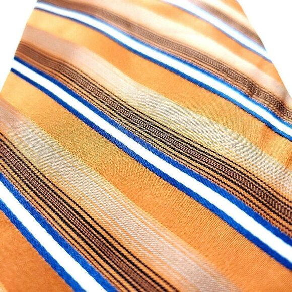 Pierre Cardin Silk Tie Woven Orange Striped Wide - Picture 2 of 6
